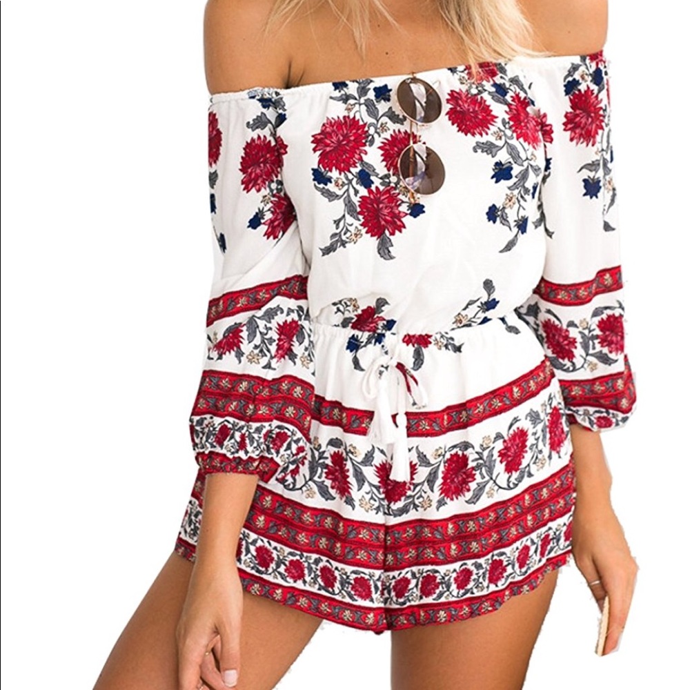 floral off the shoulder romper